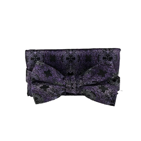 Stacy Adams Men's Bow Tie Hanky Set Purple Charcoal Gray Lavender Black Silver - Picture 4 of 4